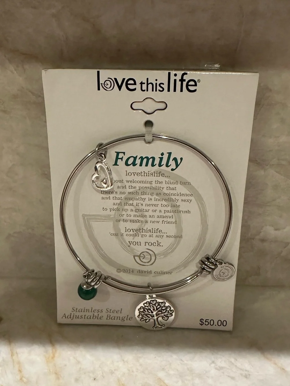 Silver Family Charm Bangle Bracelet